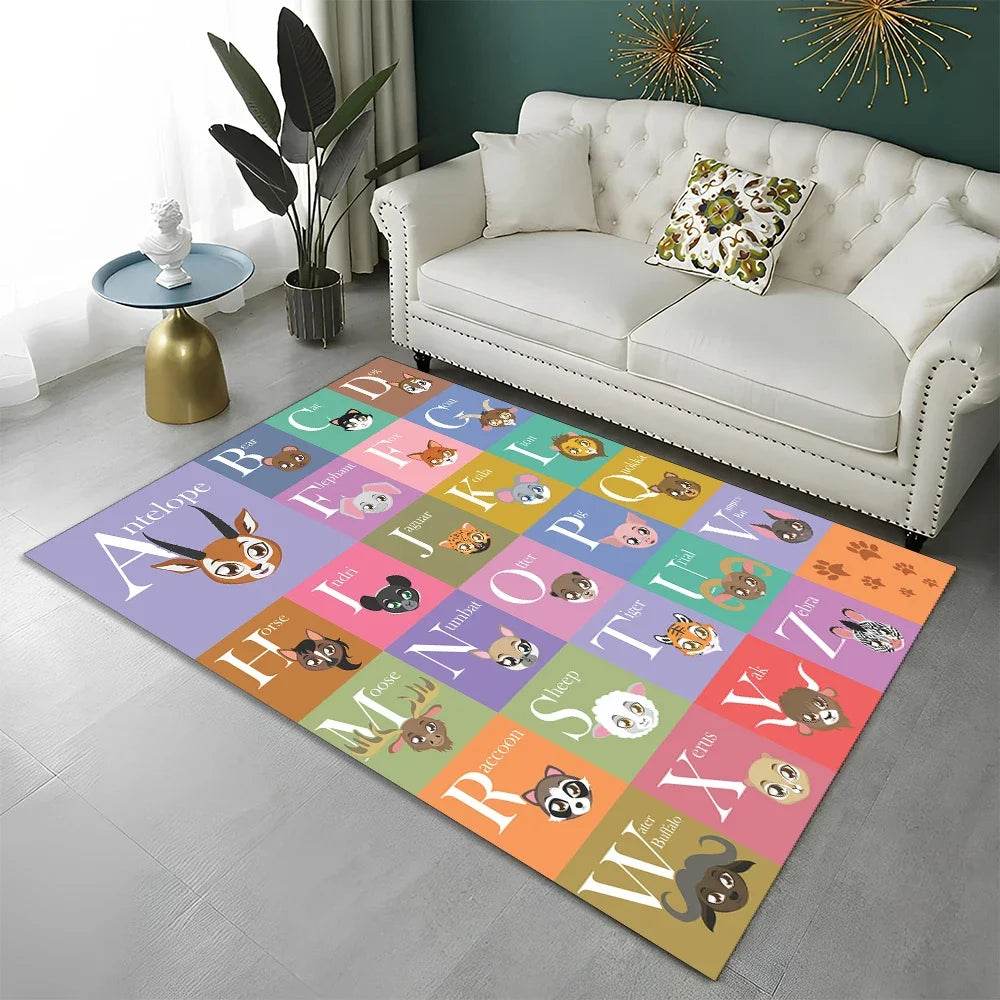 Educational Area Rug Cartoon Alphabet For Kids Playroom - ToylandEU