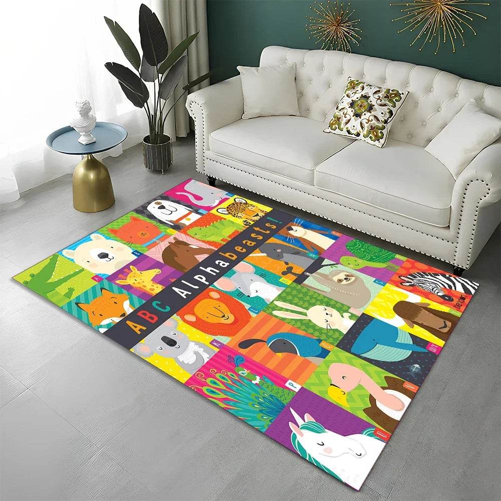 Educational Area Rug Cartoon Alphabet For Kids Playroom - ToylandEU