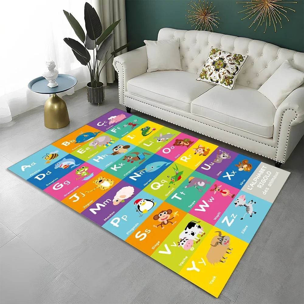 Educational Area Rug Cartoon Alphabet Non Slip Playroom - ToylandEU