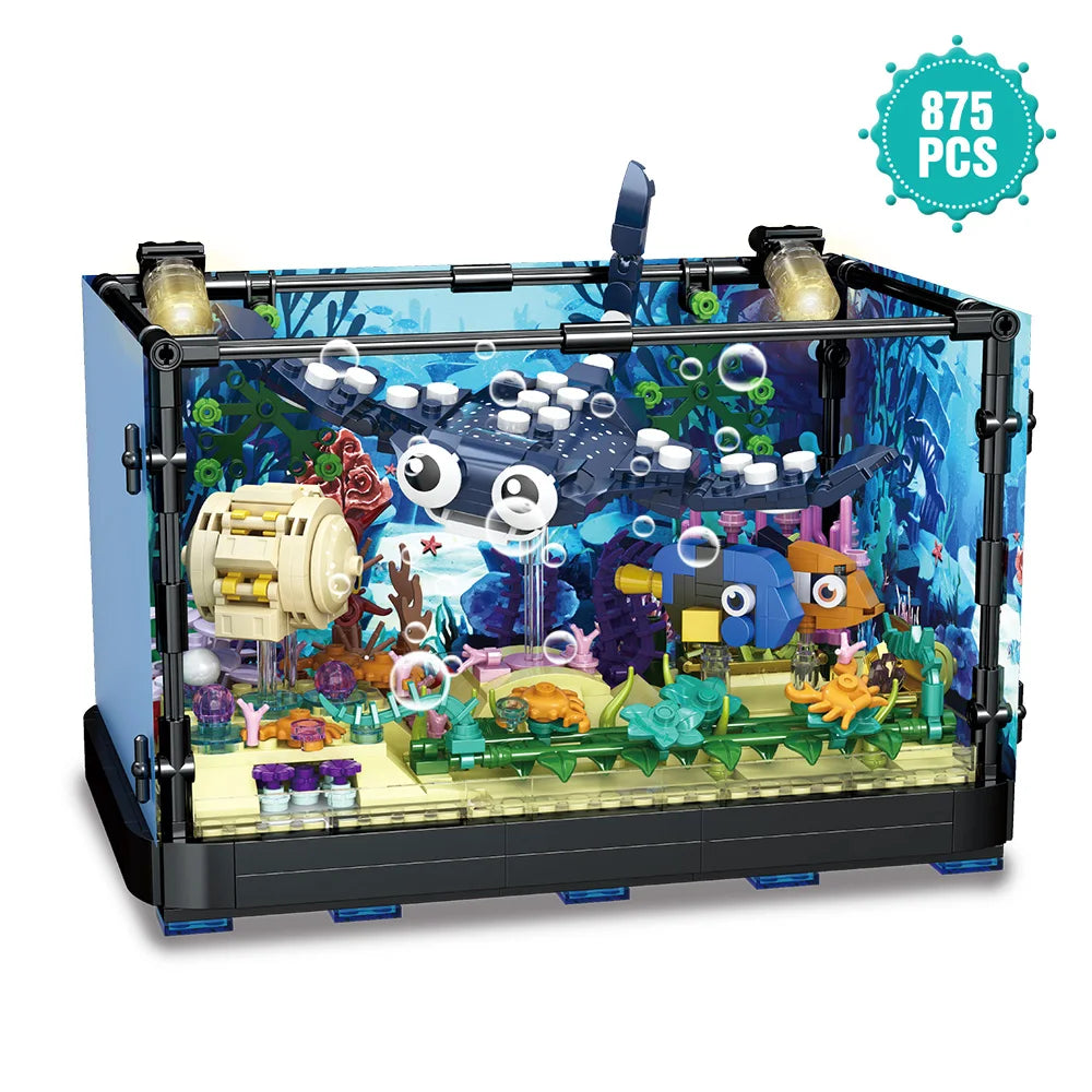 Educational Block Building Set With Lights Shark Eco Tank Marine Life For Kids 6 And Up - ToylandEU