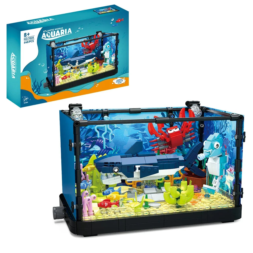 Educational Block Building Set With Lights Shark Eco Tank Marine Life For Kids 6 And Up - ToylandEU