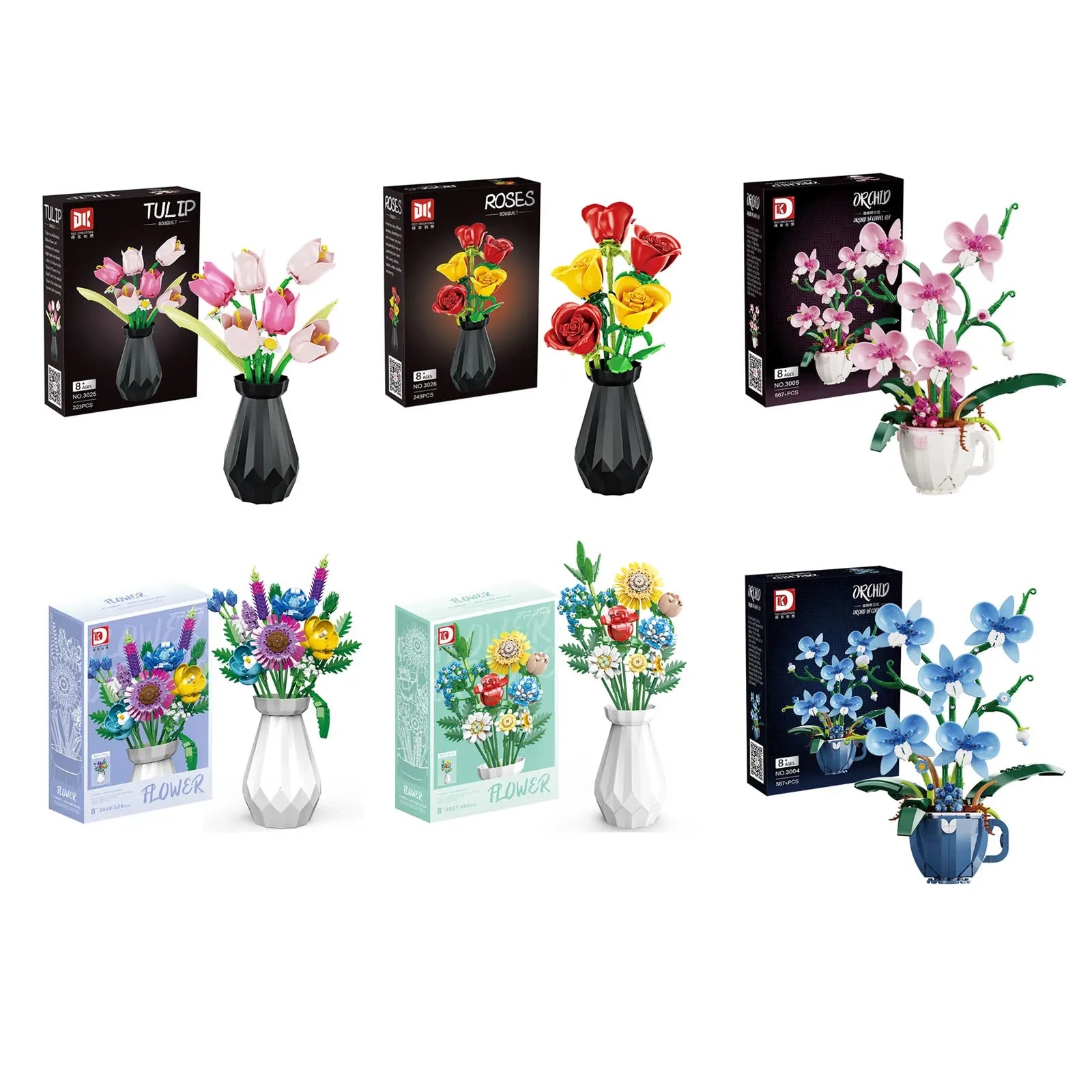 Educational Building Block Kit Orchid Tulip Rose Potted Plant Bouquet For Ages 14 And Up Home Decoration Gift - ToylandEU