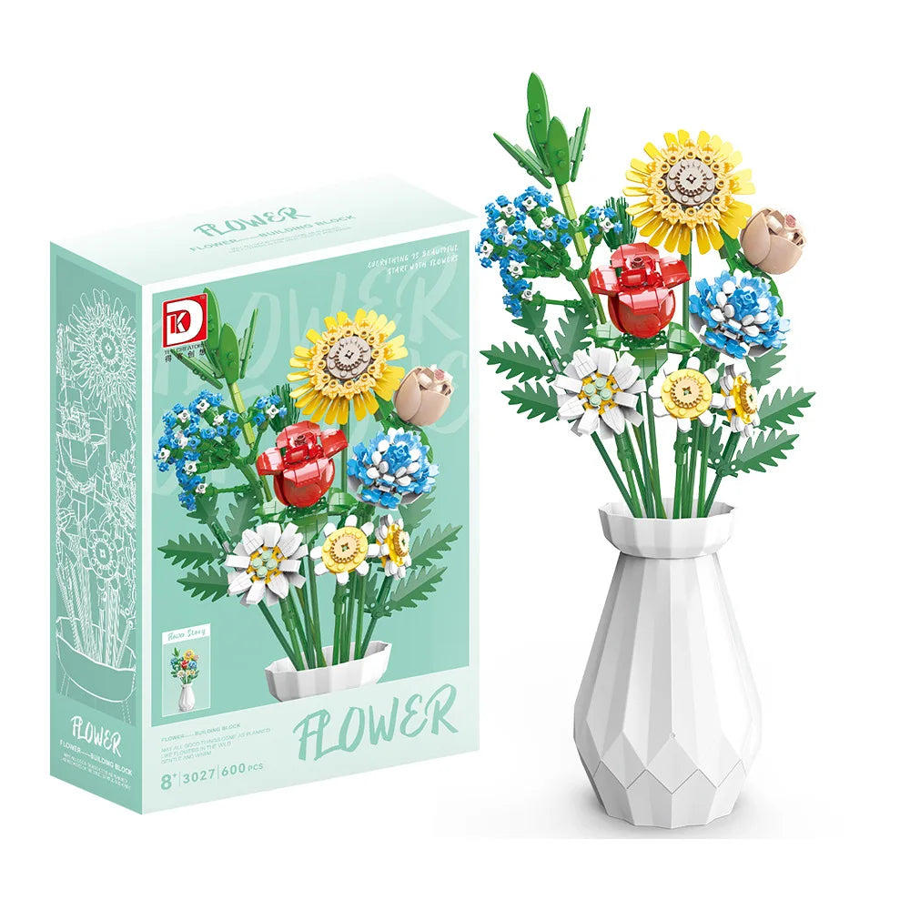 Educational Building Block Kit Orchid Tulip Rose Potted Plant Bouquet For Ages 14 And Up Home Decoration Gift - ToylandEU