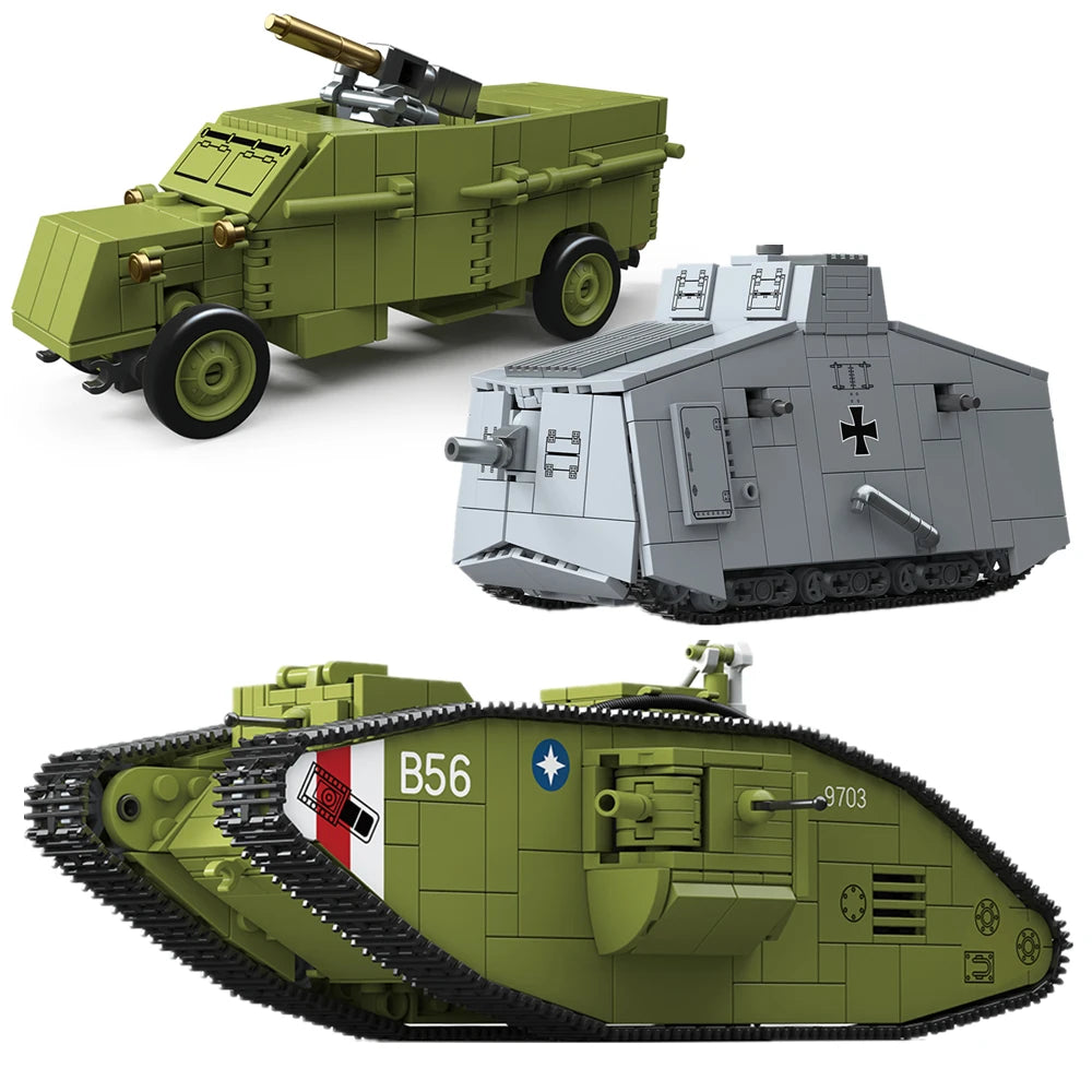 Educational Building Block Set World War I Heavy Tank Mk V A7V Model Lego Compatible For Children - ToylandEU