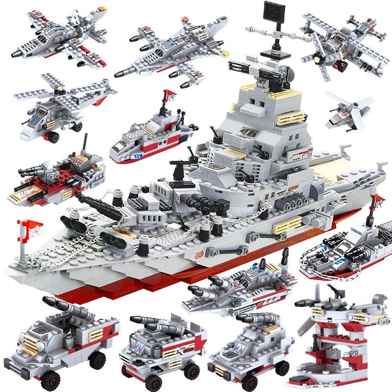 Educational Building Blocks 1068 PCS 8 In 1 Military Warship Ocean Cruiser Set For Children - ToylandEU