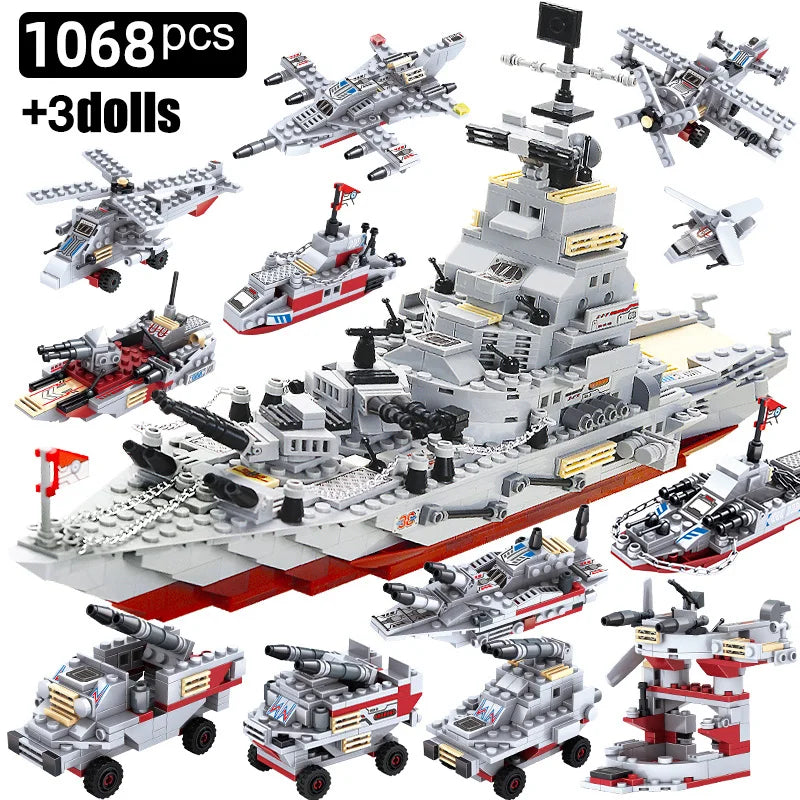 Educational Building Blocks 1068 PCS 8 In 1 Military Warship Ocean Cruiser Set For Children - ToylandEU