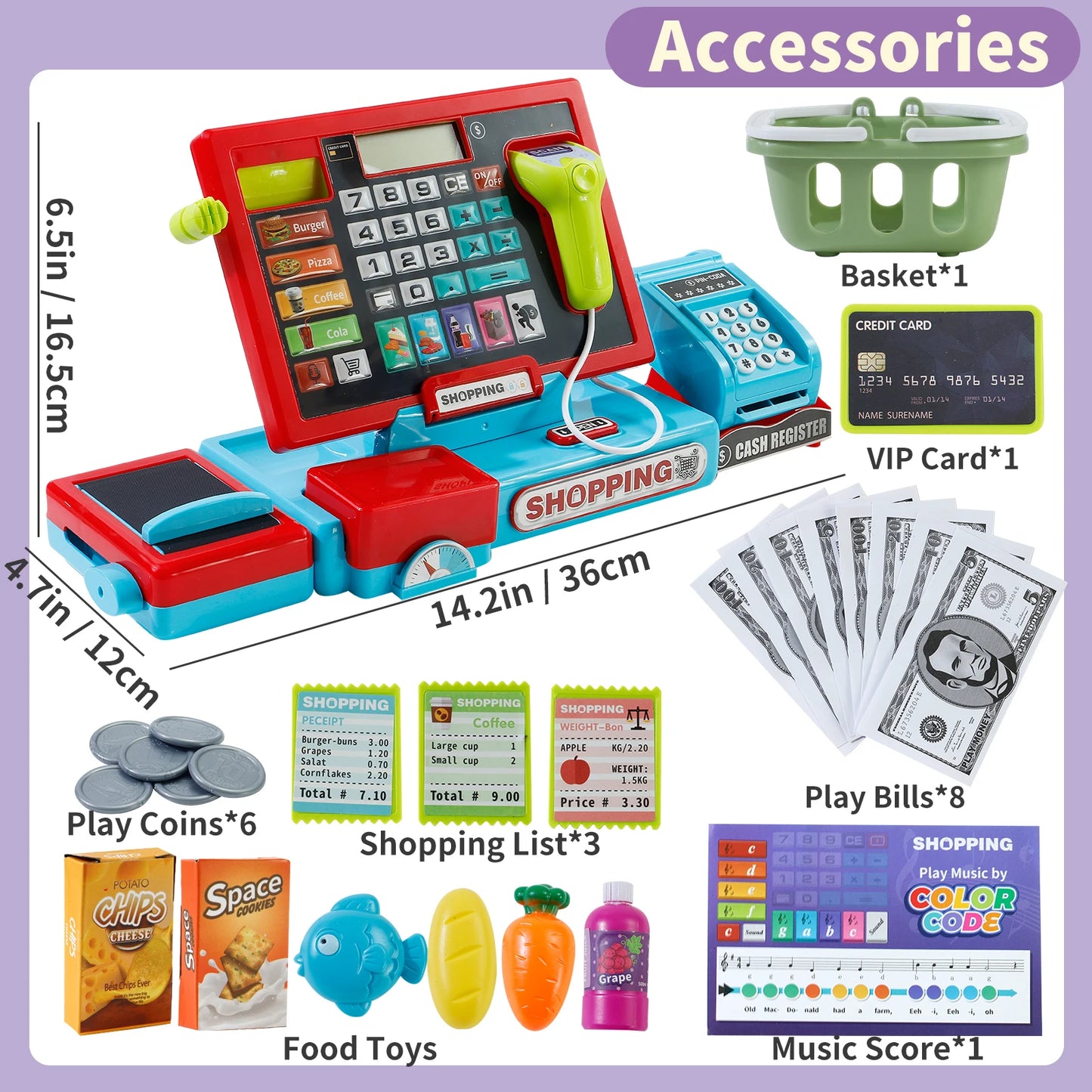 Educational Cash Register Playset With Real Calculator For Kids Aged 3 To 6 Great Learning Toy Gift - ToylandEU
