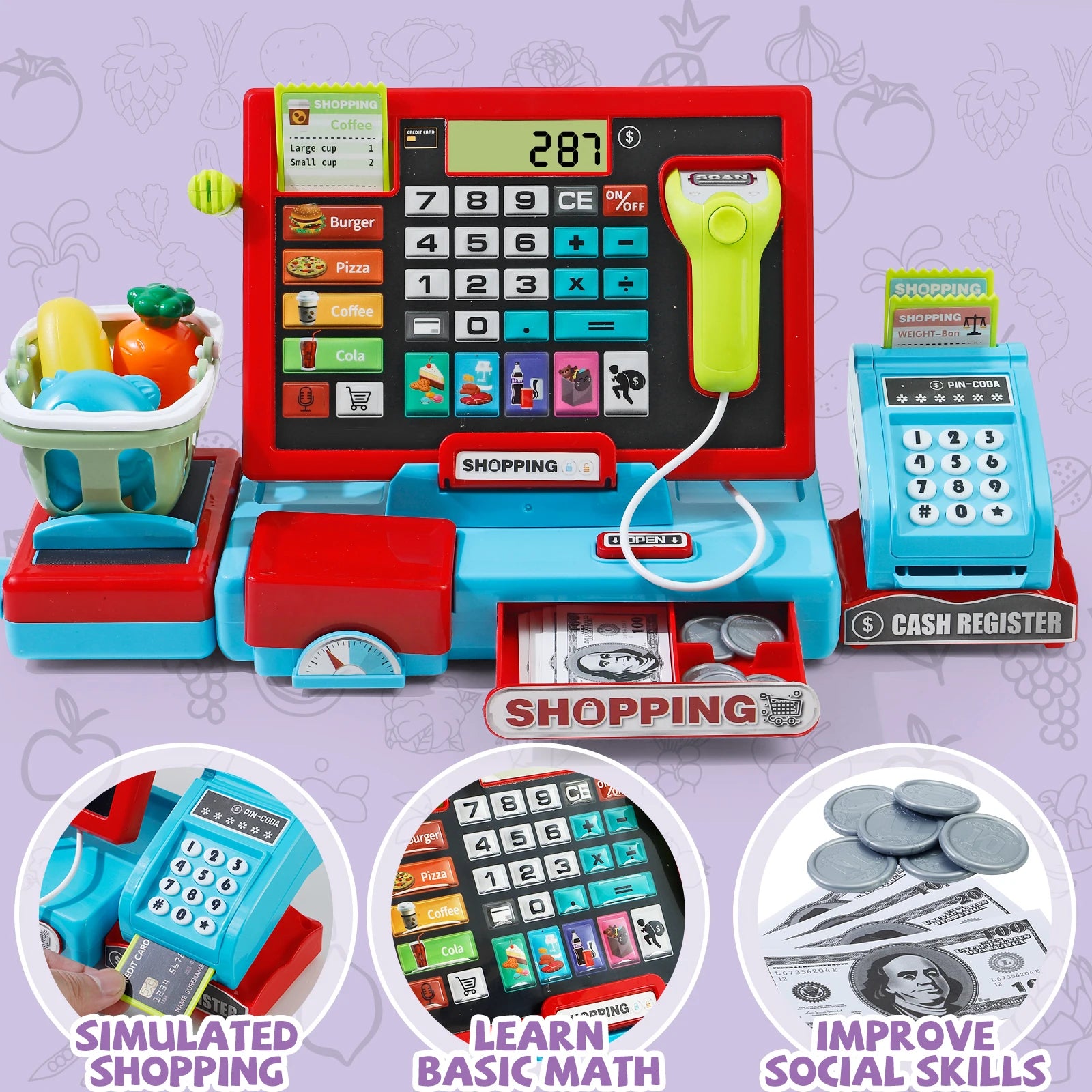 Educational Cash Register Playset With Real Calculator For Kids Aged 3 To 6 Great Learning Toy Gift - ToylandEU