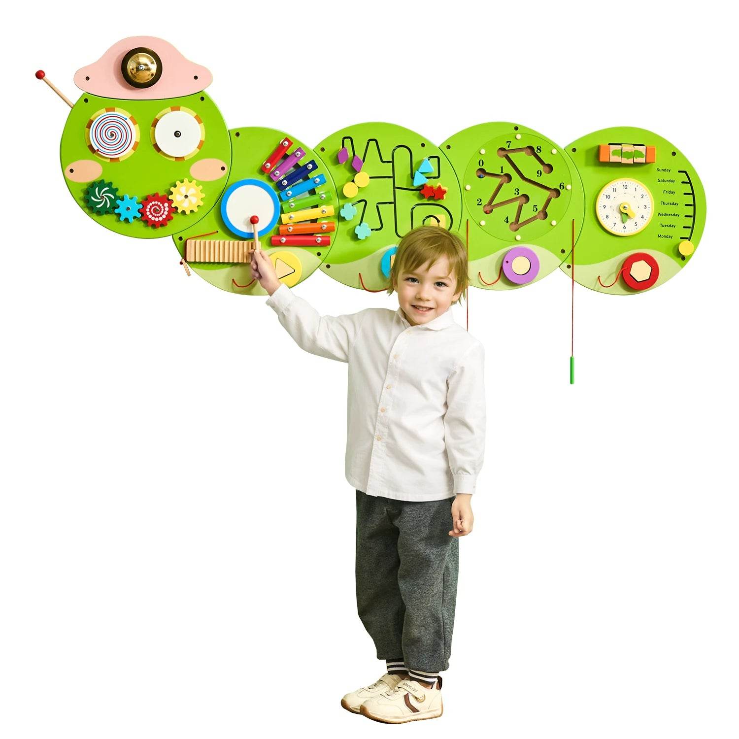 Educational Caterpillar Wall Busy Board 12 Activities Kids - ToylandEU