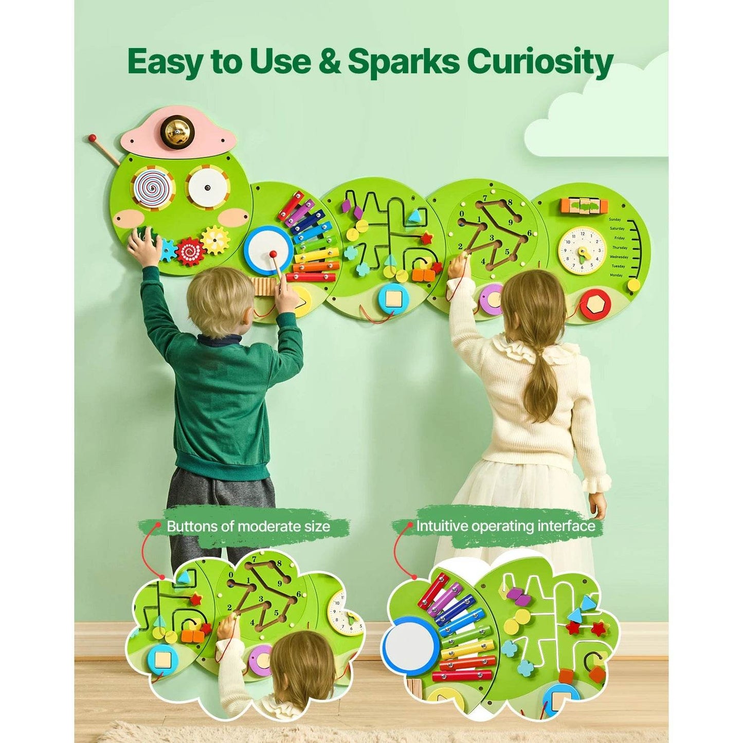 Educational Caterpillar Wall Busy Board 12 Activities Kids - ToylandEU