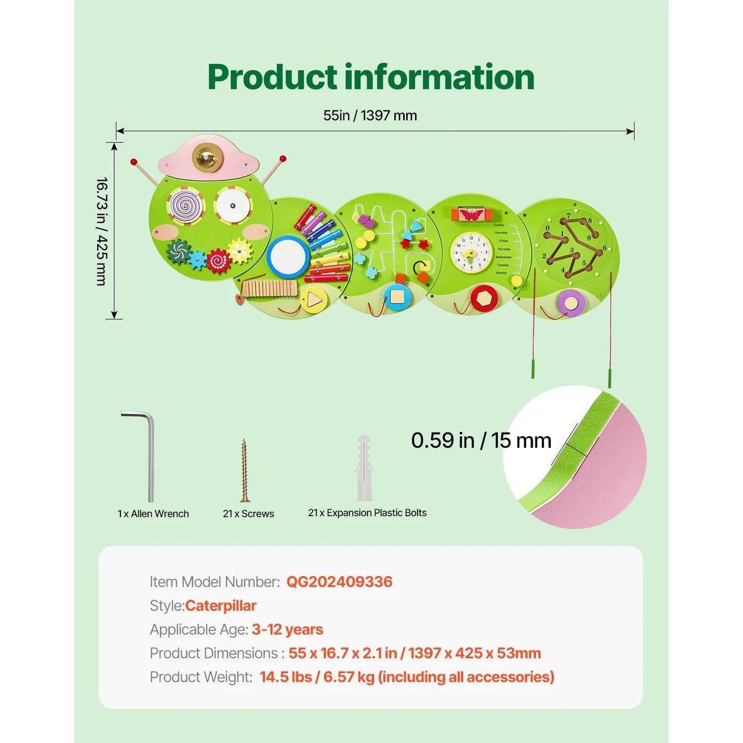 Educational Caterpillar Wall Busy Board 12 Activities Kids - ToylandEU