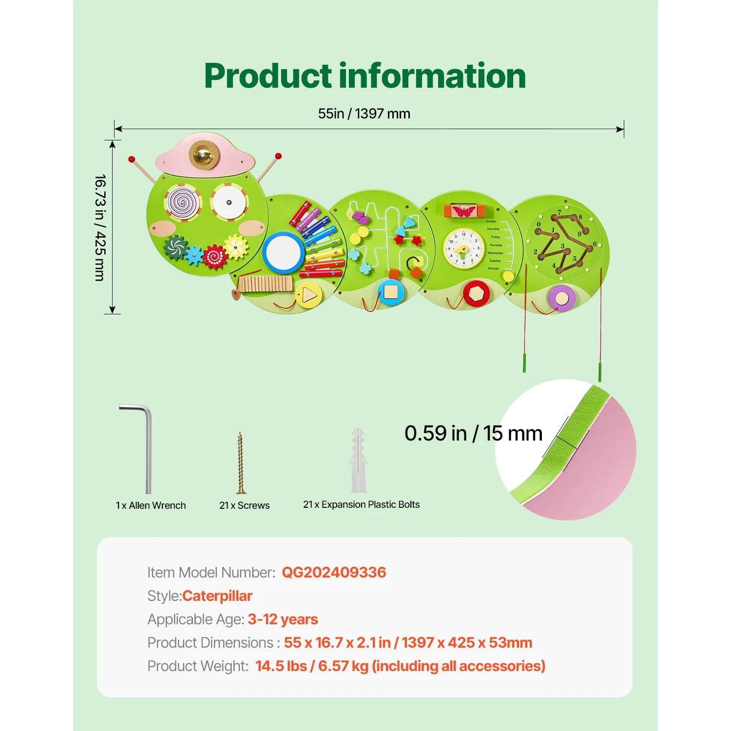 Educational Caterpillar Wall Busy Board 12 Activities Kids - ToylandEU