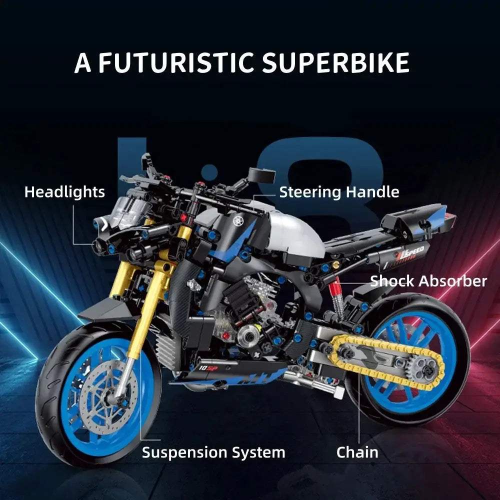 Technical MOC Construction Bricks Motorcycle Model Creative Building Kit Assembly Toys Educational Gift for Children Boys Girls - ToylandEU