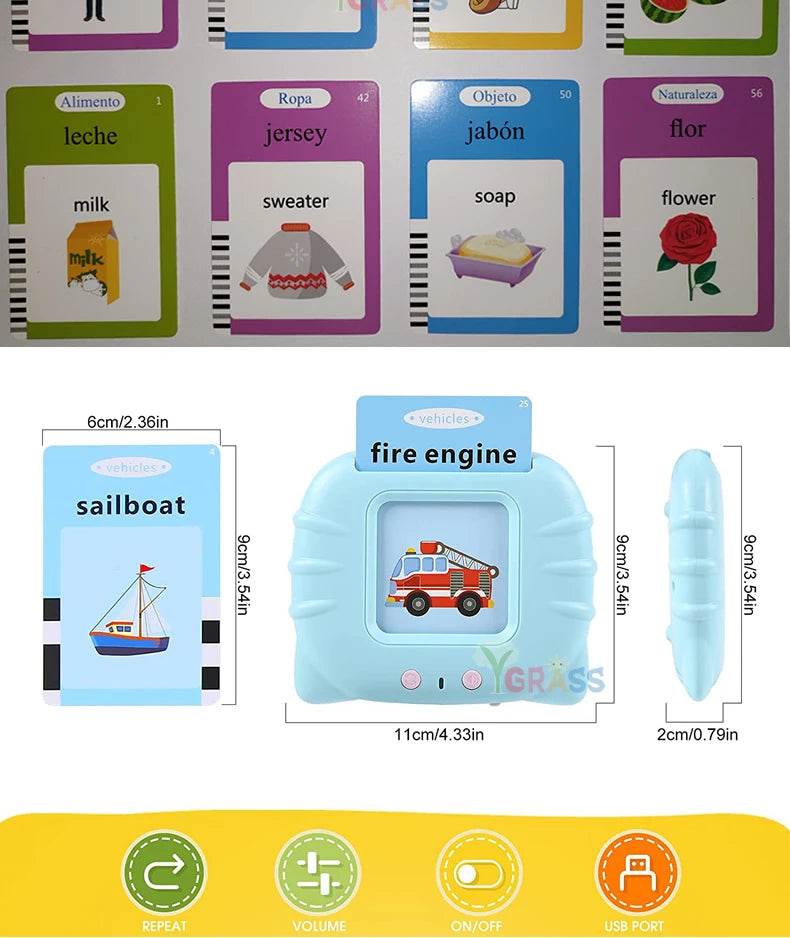 Educational Learning Talking Flash Cards for Kids Audio Book Gift English Russian Spanish French - ToylandEU