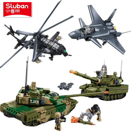 Educational Military Model Bricks Stealth Fighter Helicopter And Main Battle Tank For Teens - ToylandEU
