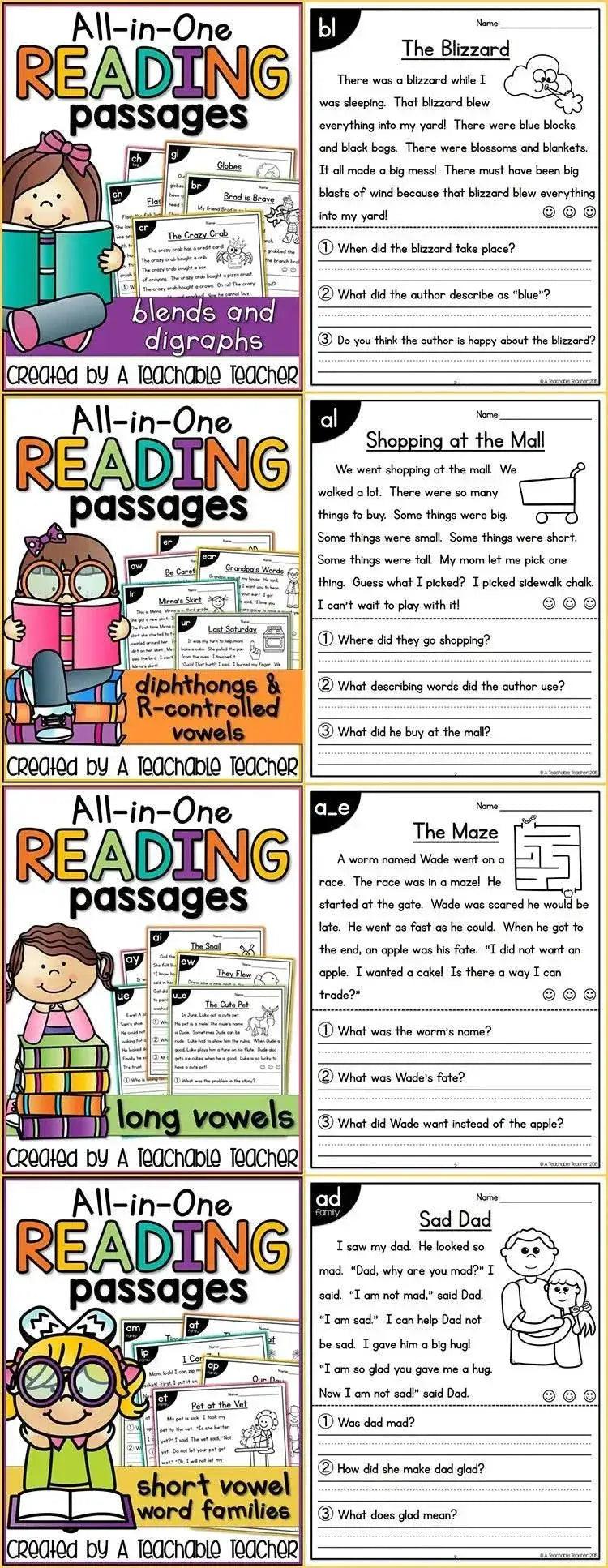  4books/set Phonics Reading Comprehension Passages Practice Phonics Skill Learning Classroom for Kid -  ToylandEU™