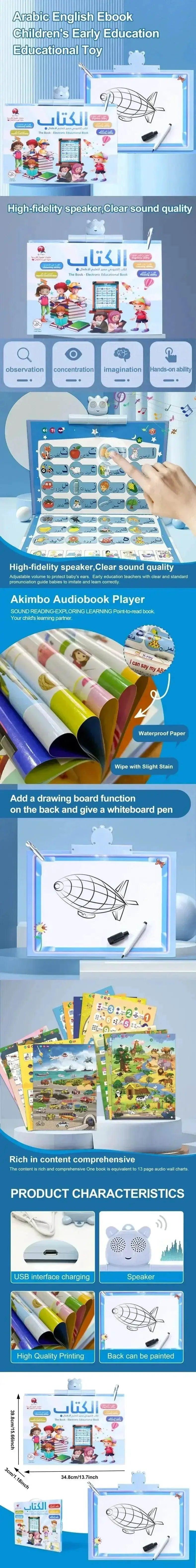  Arabic English Ebook Point Reading USB Charging Waterproof Paper Sound Hanging Book Children s Early Education Educational Toy -  ToylandEU™