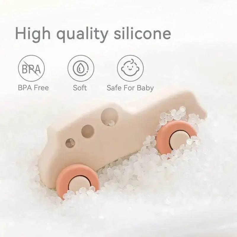  BPA Free Silicone Car Ambulance Teether Toy For Toddlers With Wooden Cartoon Bus Montessori Educational Toy -  ToylandEU™