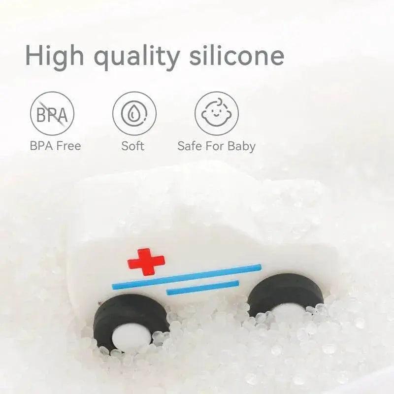  BPA Free Silicone Car Ambulance Teether Toy For Toddlers With Wooden Cartoon Bus Montessori Educational Toy -  ToylandEU™