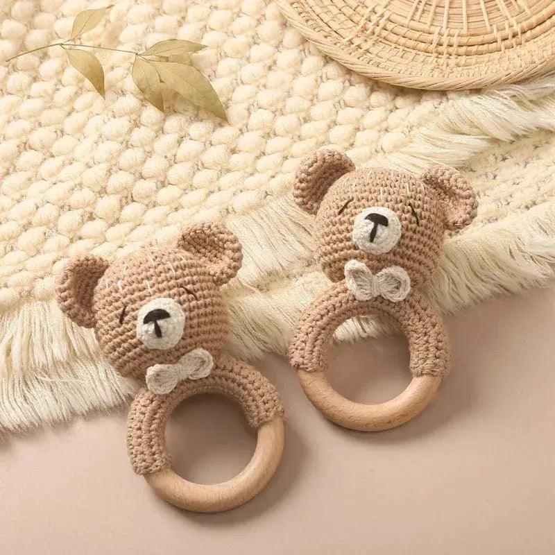  Baby Crochet Bear Rattle Toy 10 cm Cube Wooden Elements Unisex 0-36 Months Montessori -  ToylandEU™