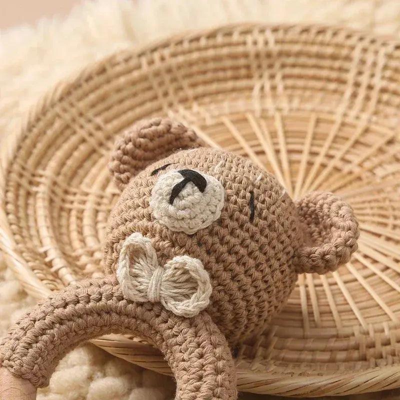  Baby Crochet Bear Rattle Toy 10 cm Cube Wooden Elements Unisex 0-36 Months Montessori -  ToylandEU™