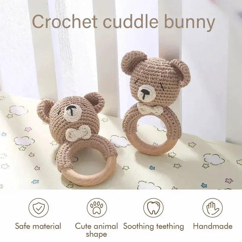  Baby Crochet Bear Rattle Toy 10 cm Cube Wooden Elements Unisex 0-36 Months Montessori -  ToylandEU™