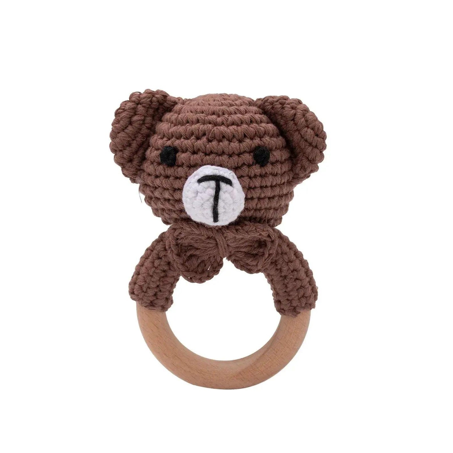  Baby Crochet Bear Rattle Toy 10 cm Cube Wooden Elements Unisex 0-36 Months Montessori -  ToylandEU™