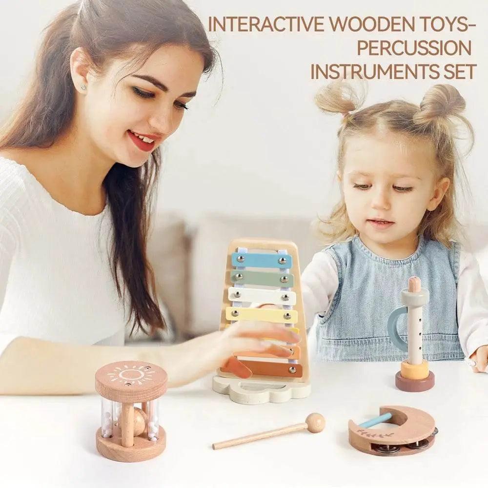  Montessori Wooden Baby Drum And Xylophone Set Non Toxic For 0-12 Months Early Educational Musical Toys -  ToylandEU™