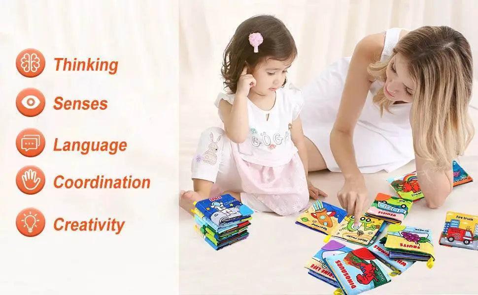  Baby Soft Cloth Books Baby Intelligence Development Learning Book with Teether Rustle Sound Cognition Educational Toys for Baby -  ToylandEU™