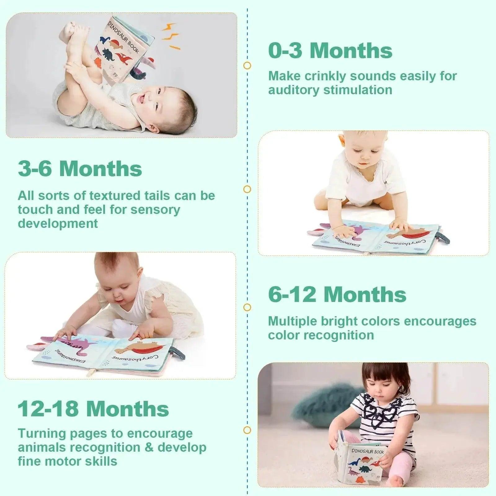  Baby Soft Cloth Dinosaur Book 17x16cm Interactive Sensory Montessori Toy For 0-36 Months -  ToylandEU™