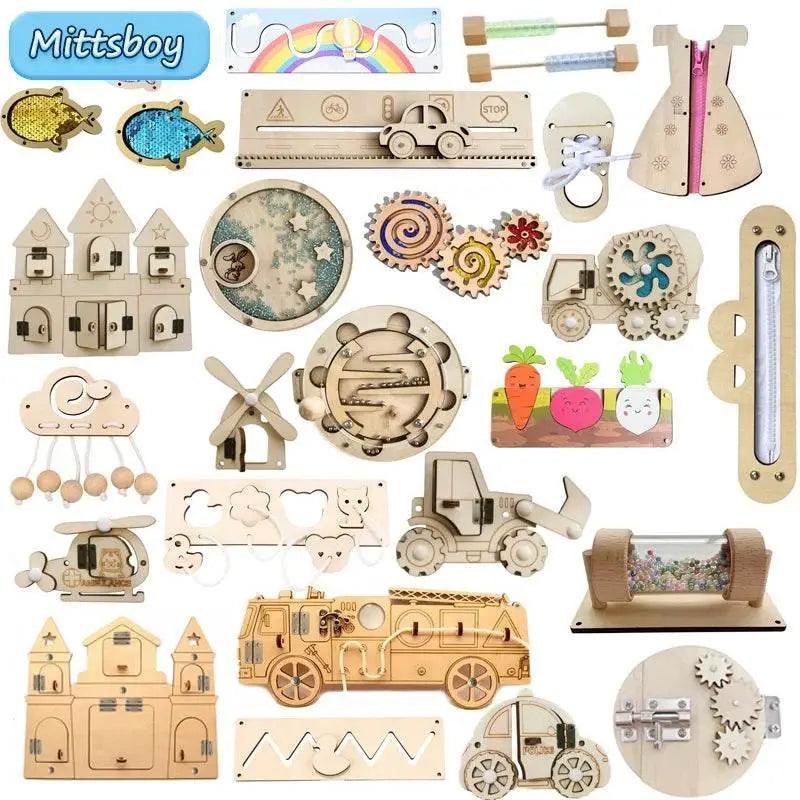  DIY Montessori Busy Board Wooden Accessories Hand Pulled Wheel Gear Drum Car Castle Educational Toy For Children 3 To 12 -  ToylandEU™