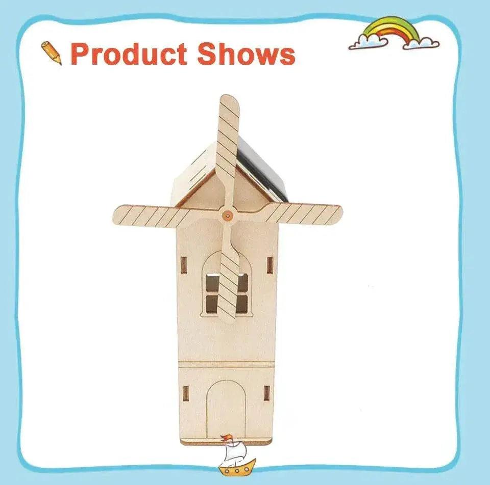  DIY Mini Wooden Windmill House Model 3D Puzzles Assemble Solar Powered Windmill for Kids STEM Science Educational Toy -  ToylandEU™