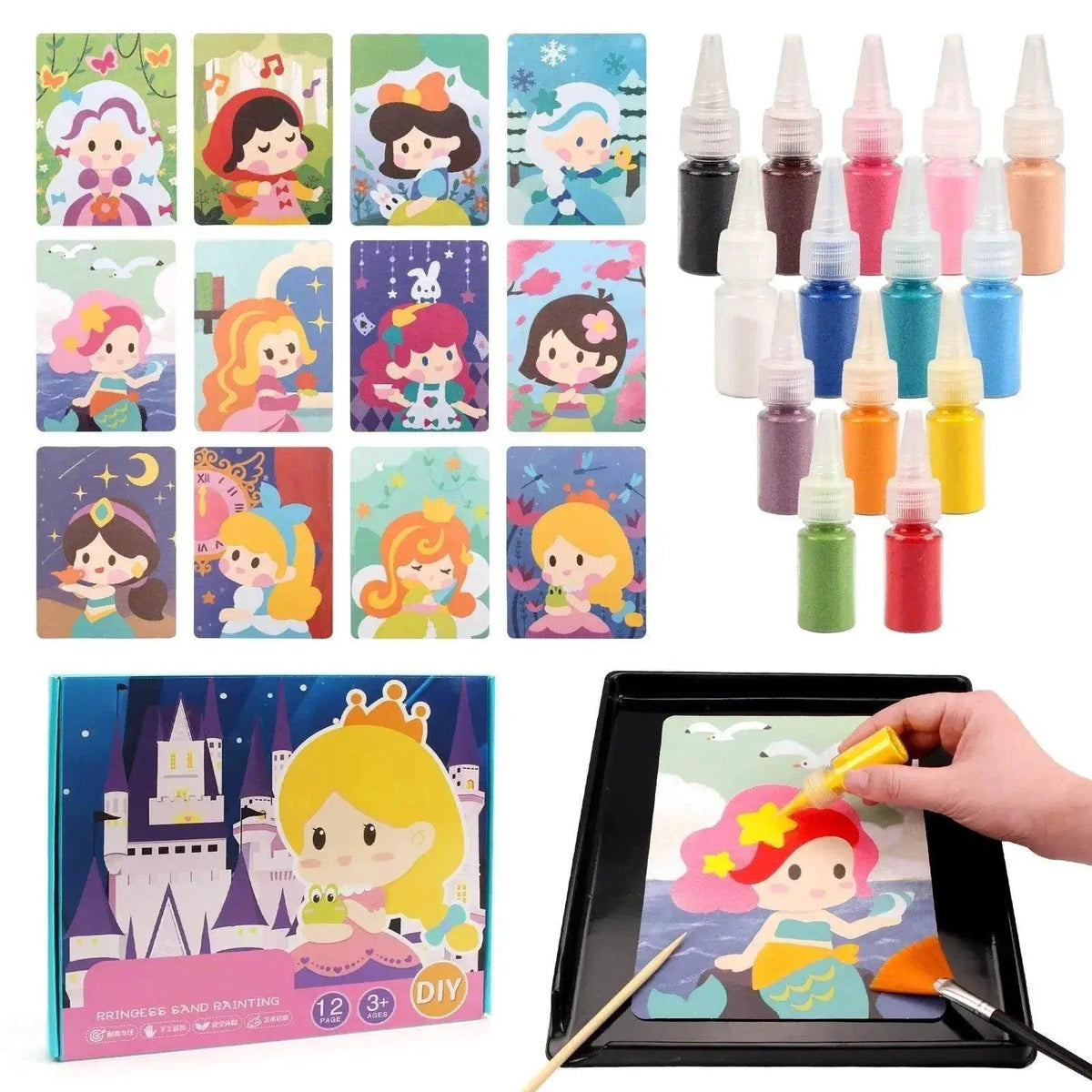  Kids' Princess Sand Art Kit 12 Cards 14 Colors Montessori -  ToylandEU™