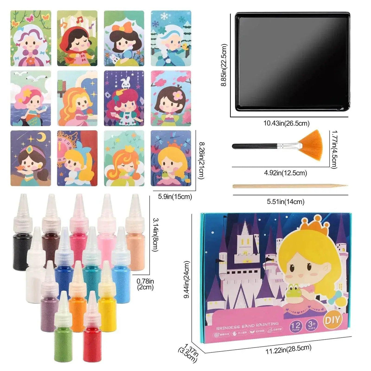  Kids' Princess Sand Art Kit 12 Cards 14 Colors Montessori -  ToylandEU™