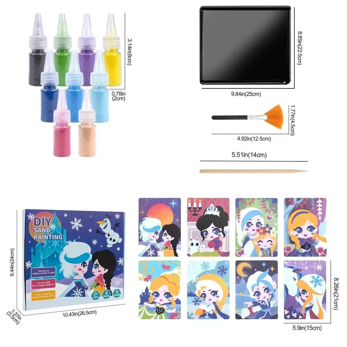  Kids' Princess Sand Art Kit 12 Cards 14 Colors Montessori -  ToylandEU™