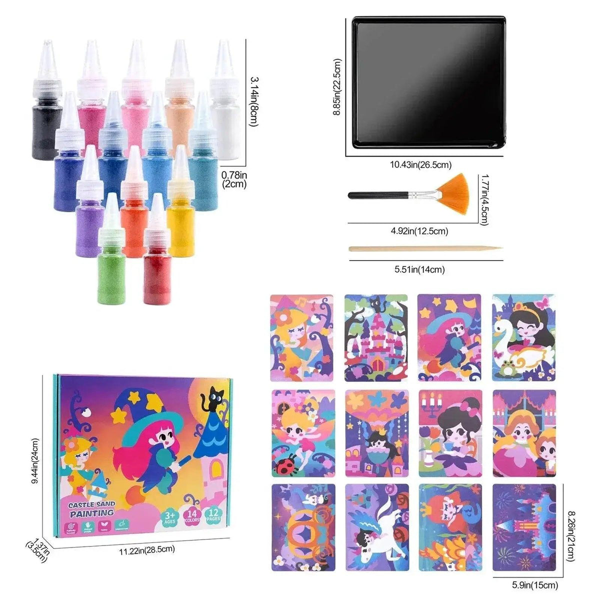  Kids' Princess Sand Art Kit 12 Cards 14 Colors Montessori -  ToylandEU™