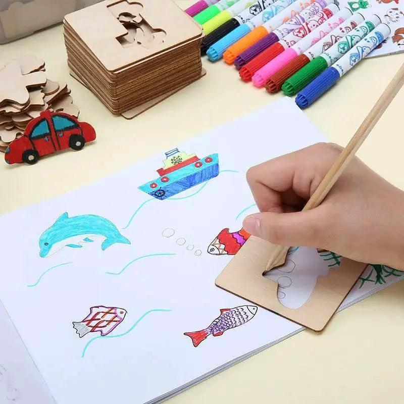  Montessori Wooden Drawing Stencil Set 20 Pcs 7.5cm -  ToylandEU™