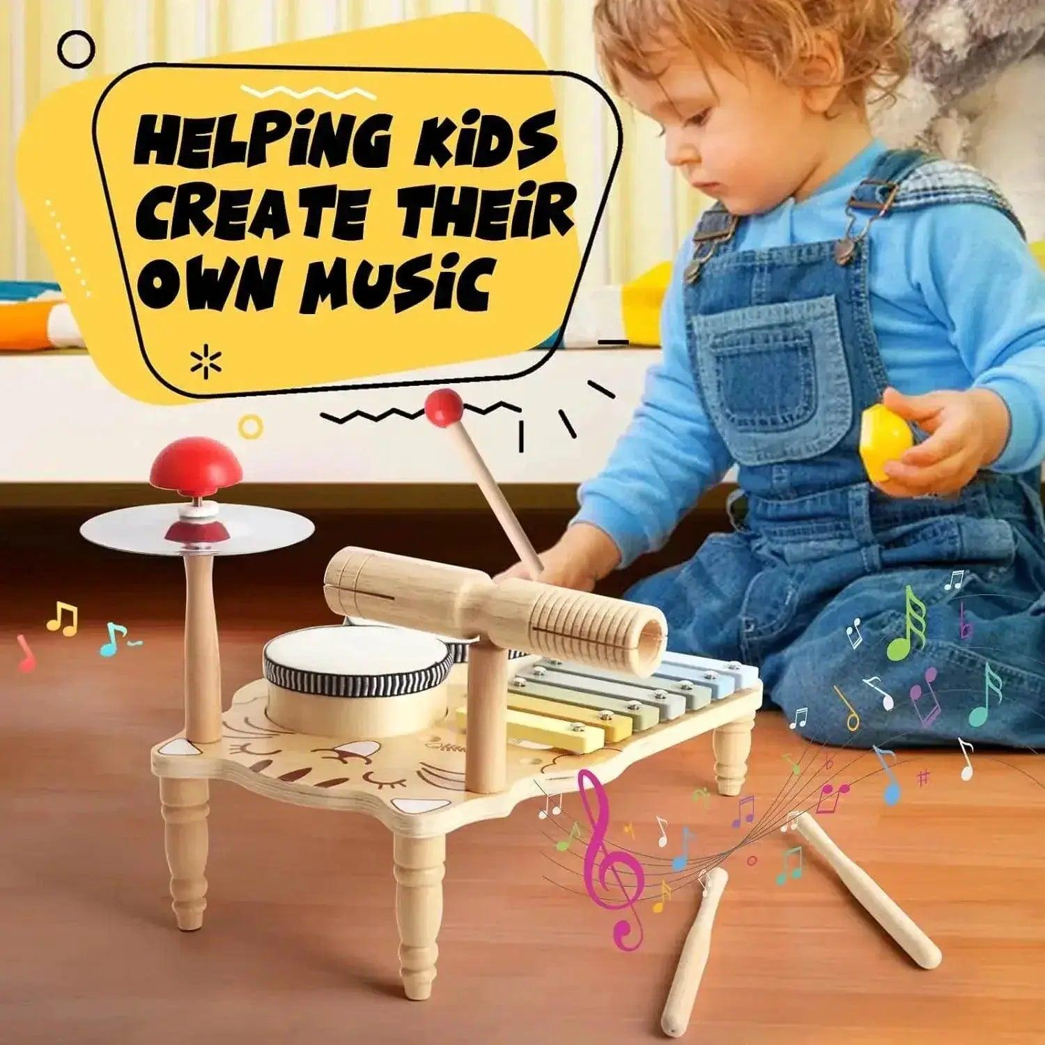  Wooden Xylophone Drum Set For Toddlers 7-In-1 Montessori -  ToylandEU™