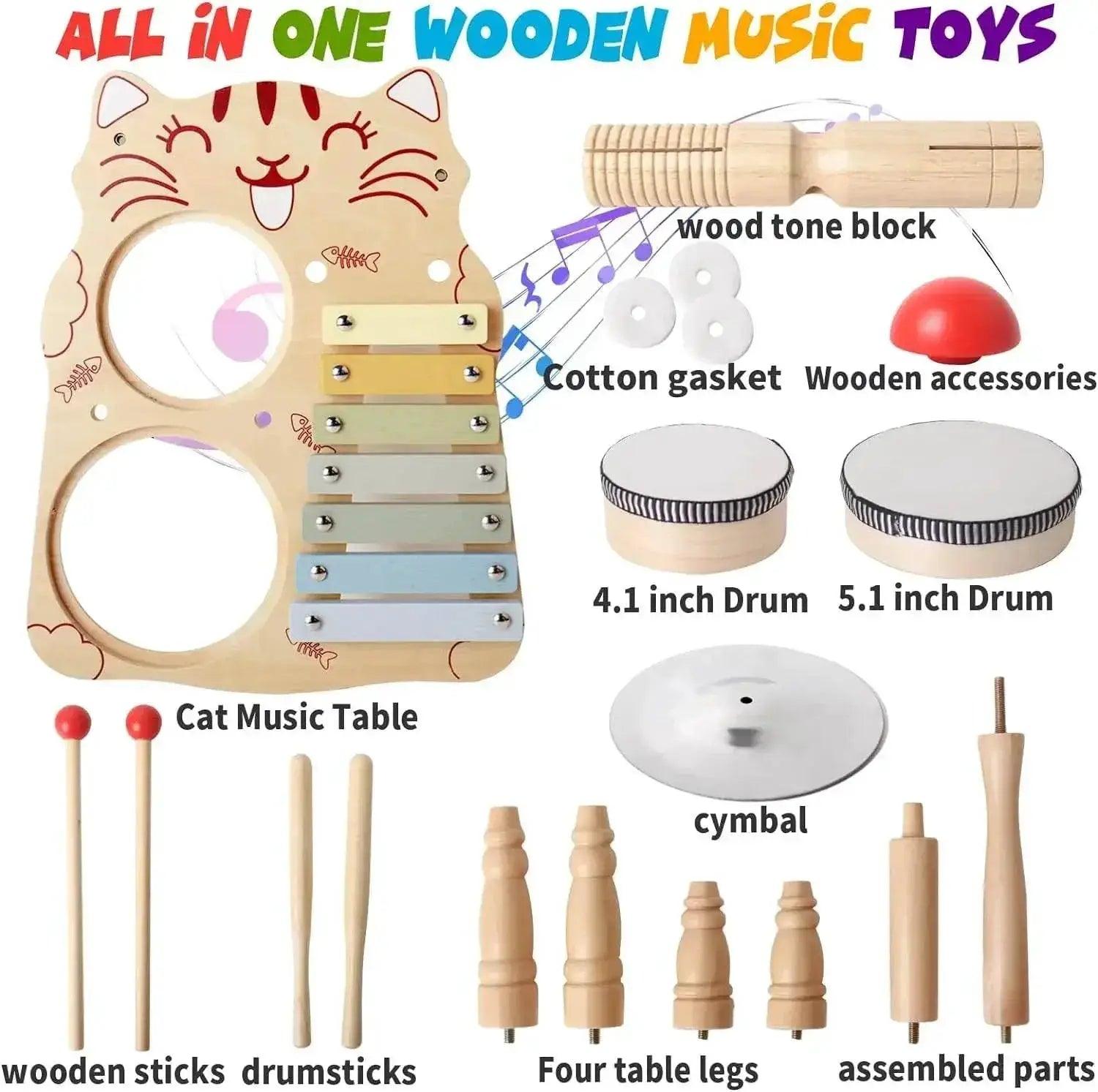  Wooden Xylophone Drum Set For Toddlers 7-In-1 Montessori -  ToylandEU™