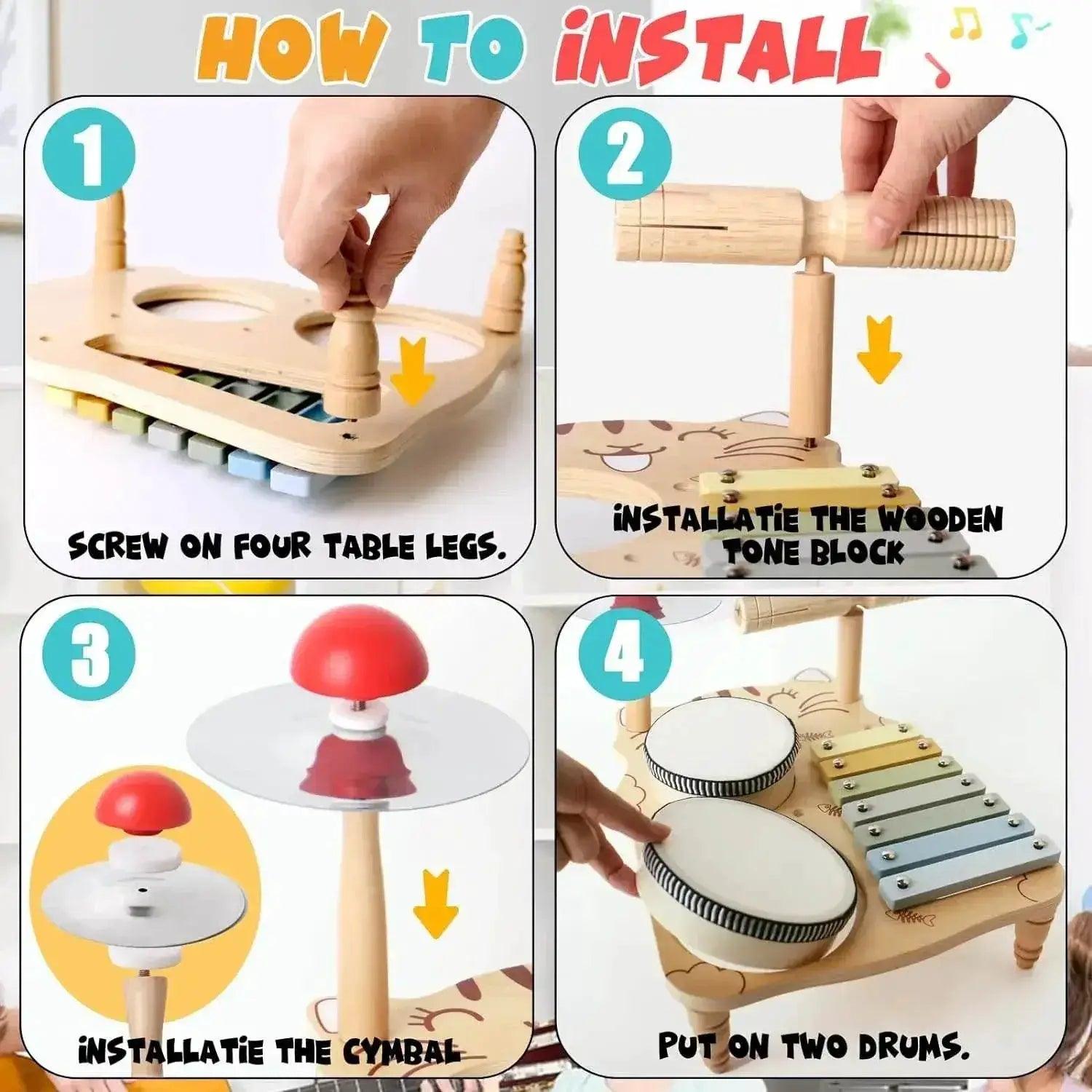  Wooden Xylophone Drum Set For Toddlers 7-In-1 Montessori -  ToylandEU™