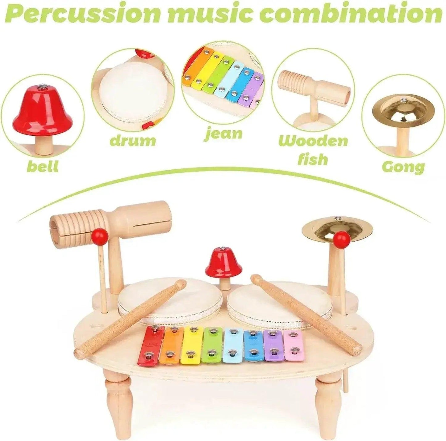  Wooden Xylophone Drum Set For Toddlers 7-In-1 Montessori -  ToylandEU™