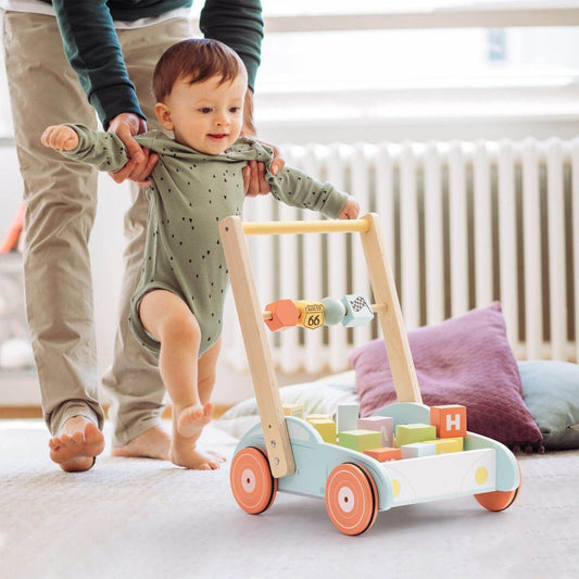 Educational Wooden Baby Walker with Traffic Sign Blocks & Adjustable Height - ToylandEU