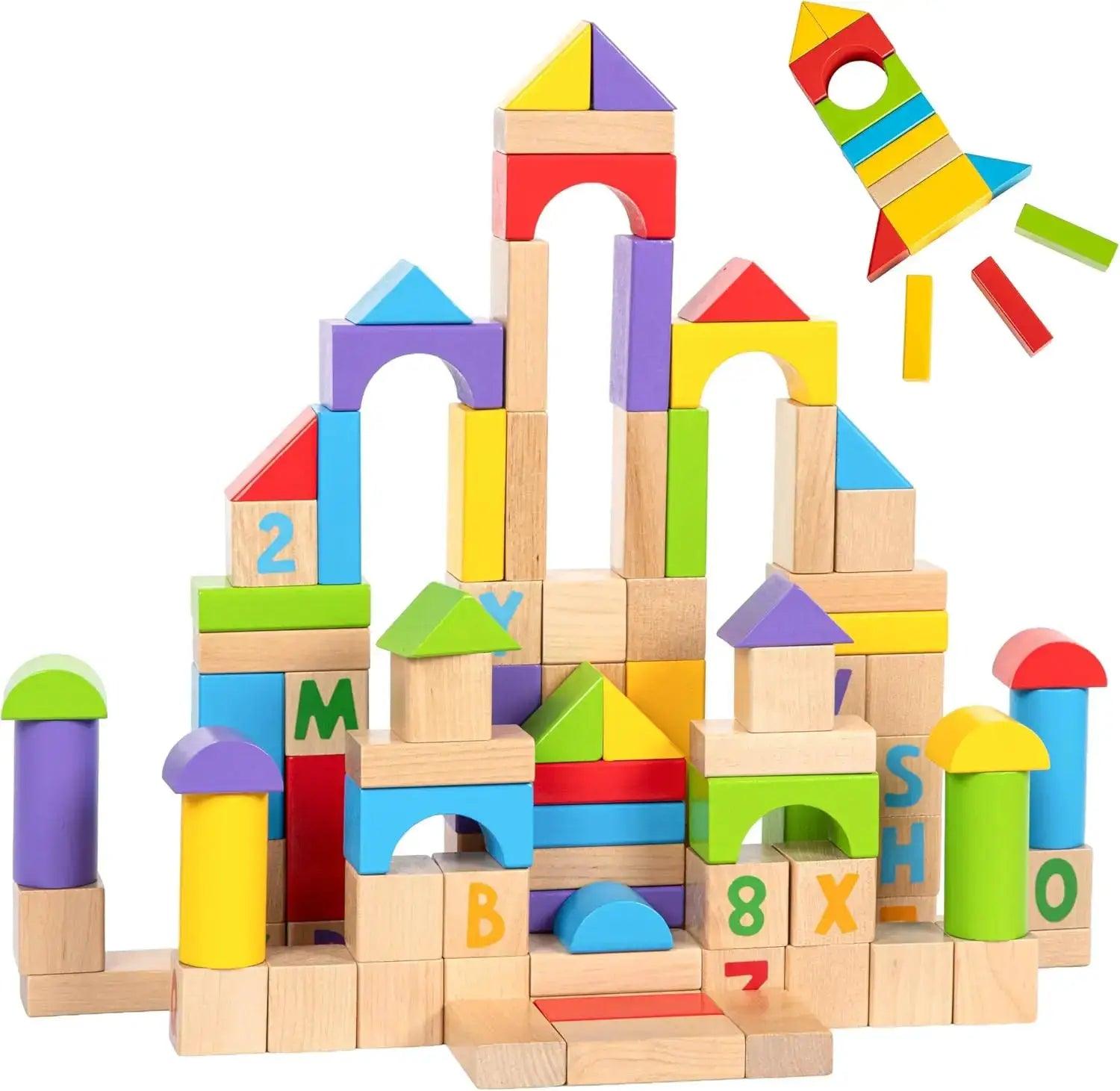  Educational Wooden Building Blocks Alphabet Numbers -  ToylandEU™