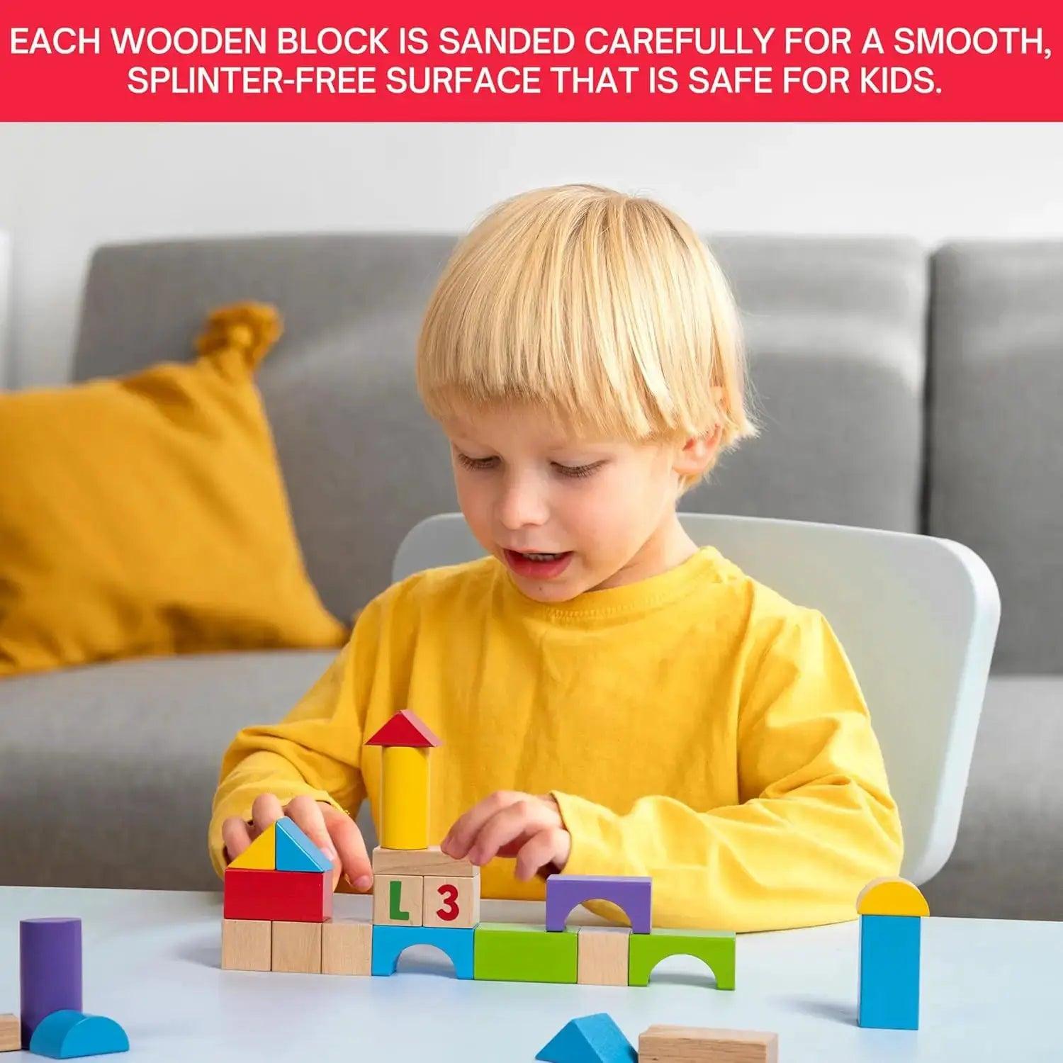  Educational Wooden Building Blocks Alphabet Numbers -  ToylandEU™