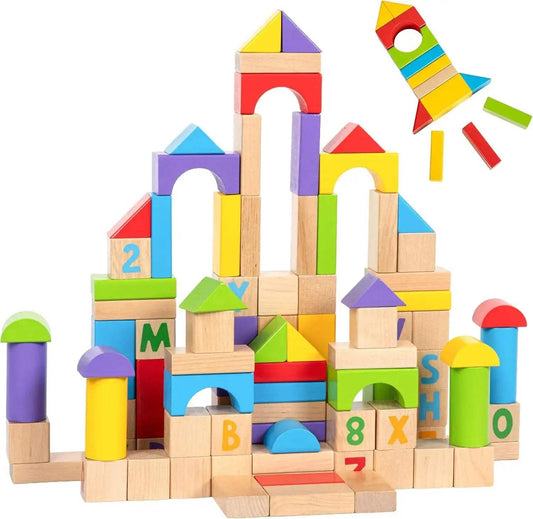  Educational Wooden Building Blocks Alphabet Numbers -  ToylandEU™
