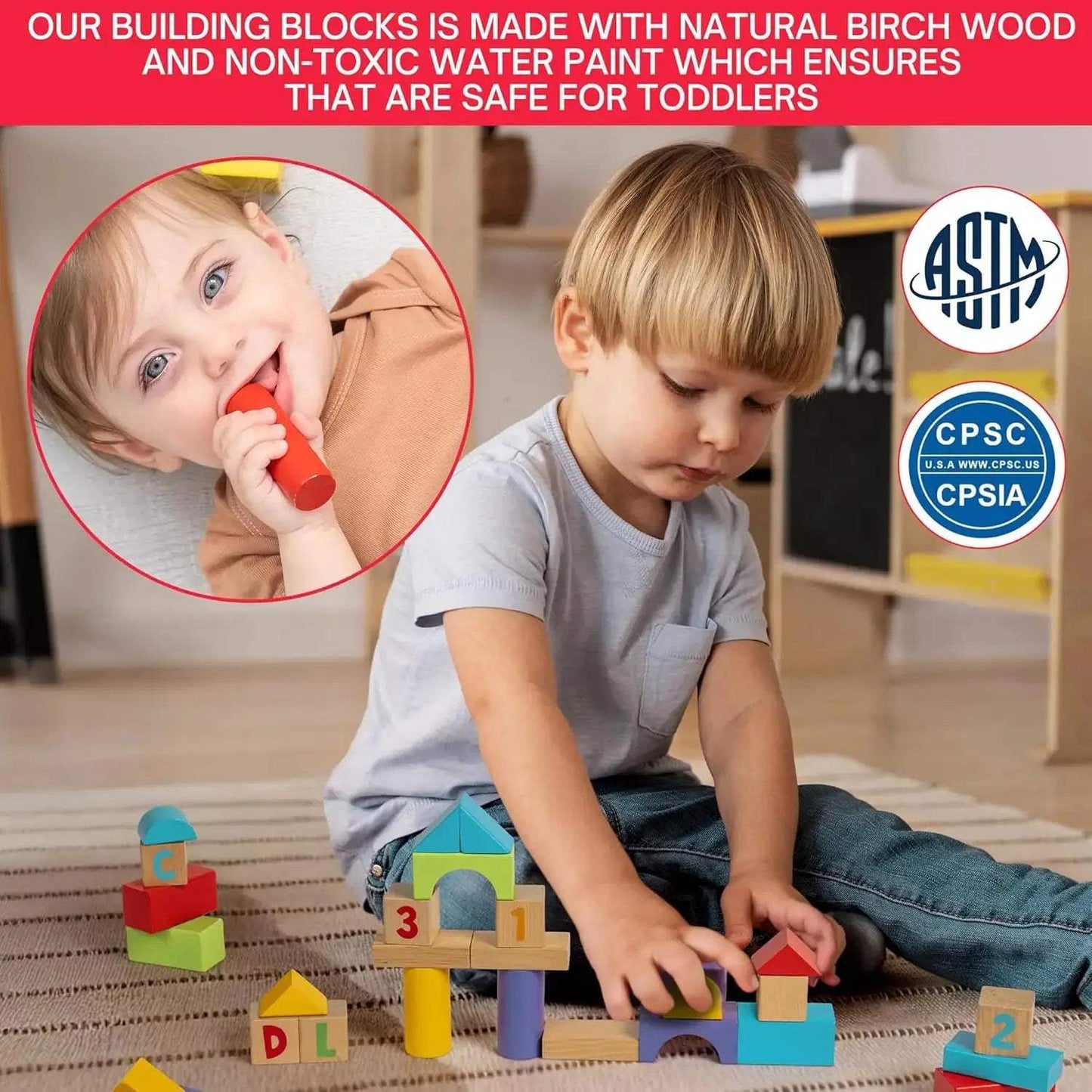  Educational Wooden Building Blocks Alphabet Numbers -  ToylandEU™