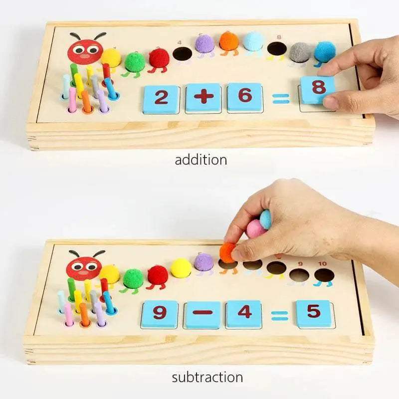 Educational Wooden Math Counting Frame Set for Kids with Caterpillar Sorting Box - ToylandEU
