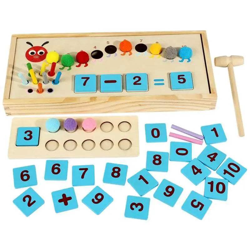 Educational Wooden Math Counting Frame Set for Kids with Caterpillar Sorting Box - ToylandEU