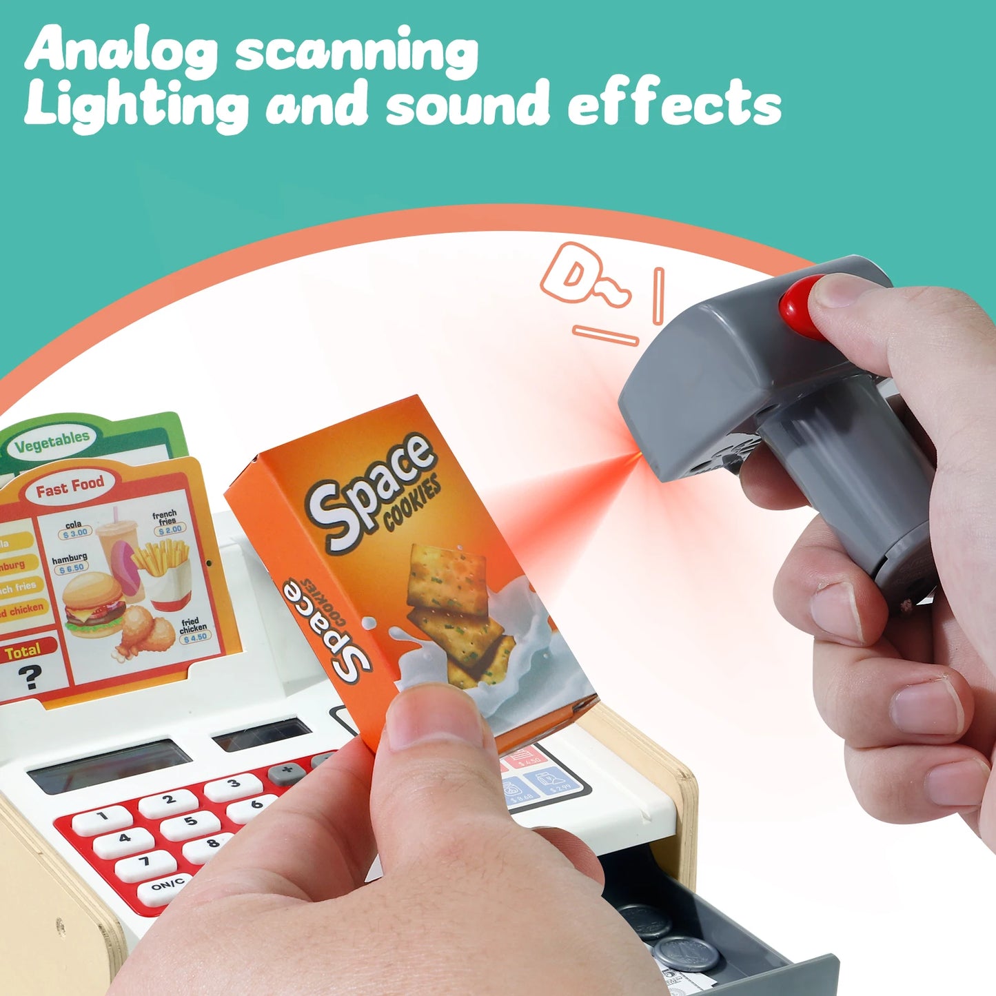 Educational Wooden Pretend Play Cash Register With Real Calculator Included For Ages 3 To 6 - ToylandEU