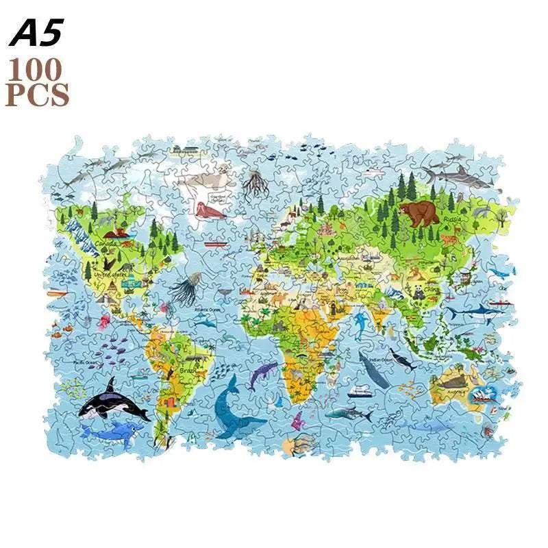 Educational World Map for Kids Wooden Jigsaw Puzzle Brain Trainer Interactive Family Toy - ToylandEU